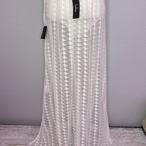 Lulu’s Destination Summer Ivory Crochet Halter Maxi Bodysuit Dress Medium - Picture 11 of 16